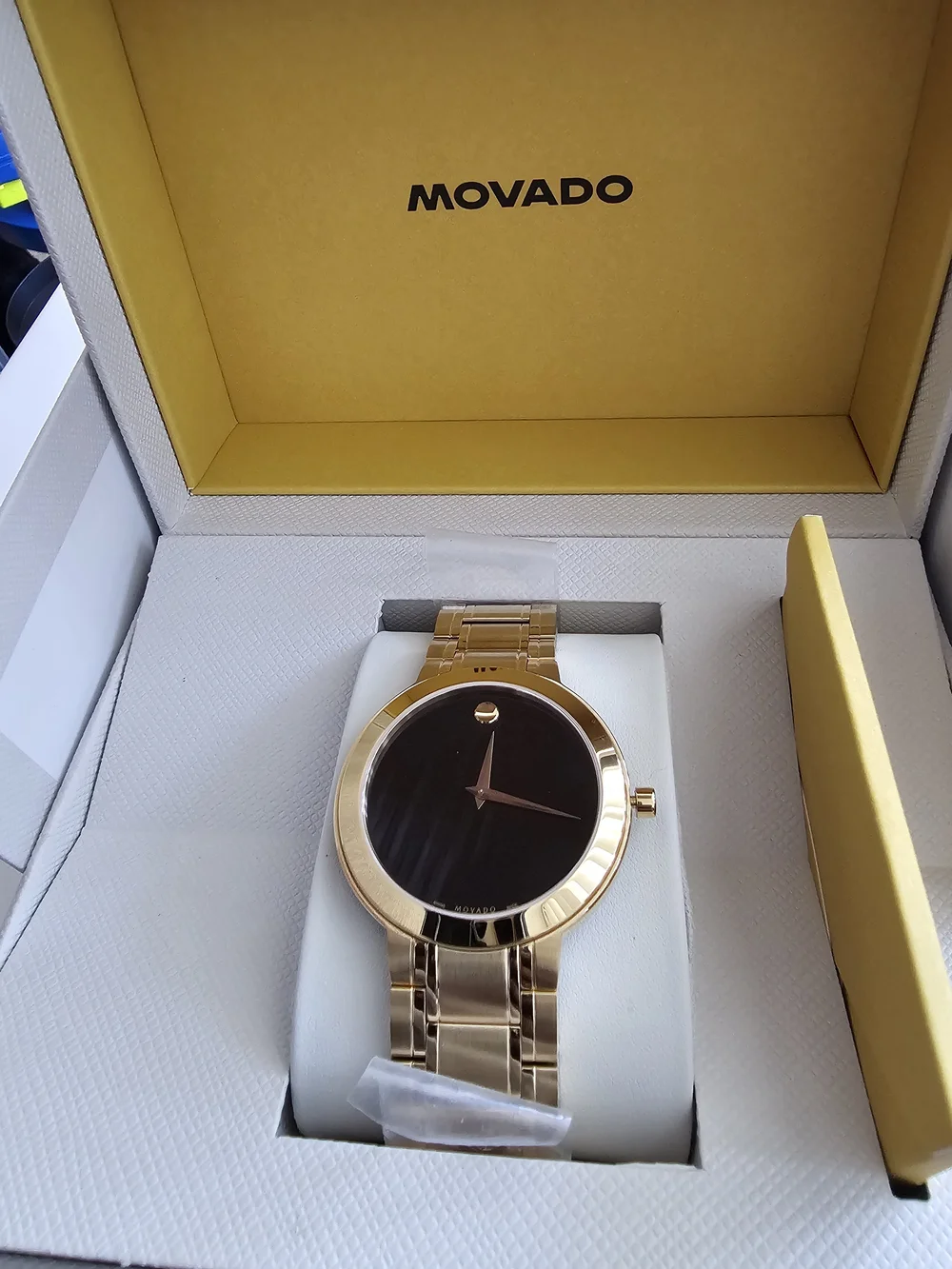 Movado Gold-Tone Bracelet Watch with Black Dial